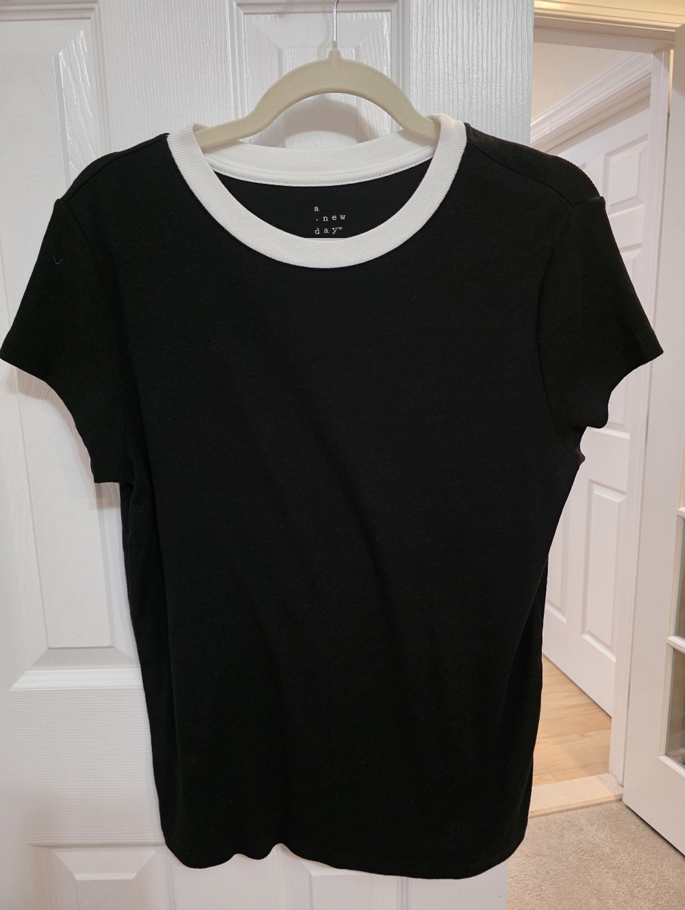A New Day Black Tee with White Contrast Collar Tee Shirt